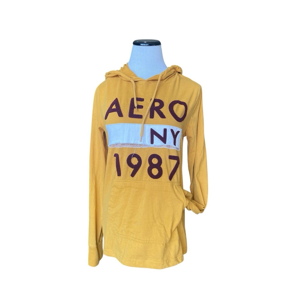Y2K Aeropostale Hoodie Shirt Size S Mustard Yellow Distressed Sporty Preppy Mall